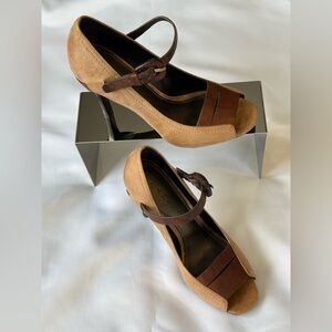 Tan and Brown Jude 4 inch high heels by Caressa. 
Size 7 1/2.